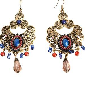 Vintage Women's Large Bohemian Gemstone Colored Ornate Dangle Earring's